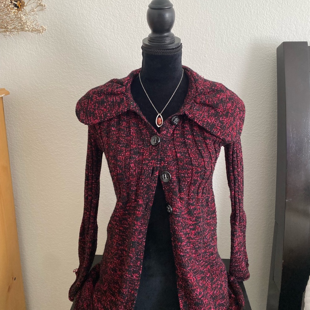 Red and black y2k winter cardigan